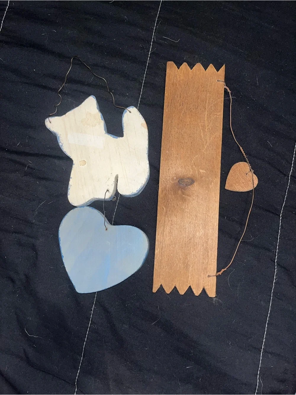 Vintage Wooden Cat Wall Hanging Set - Blue & Cream